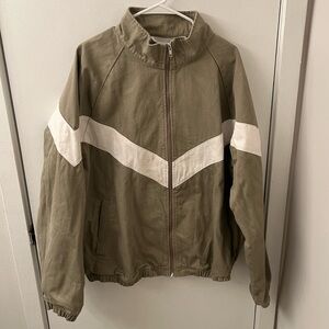 Beige and White Men's Jacket with Stripe